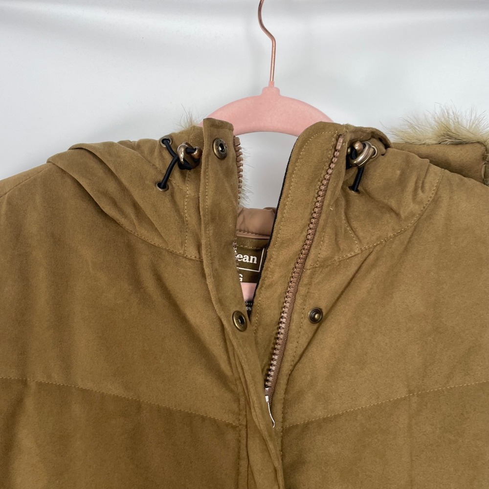L.L.Bean Women's Tan Faux Suede Fur Trim Puffer Gorpcore Winter Jacket Size XL - Picture 6 of 10